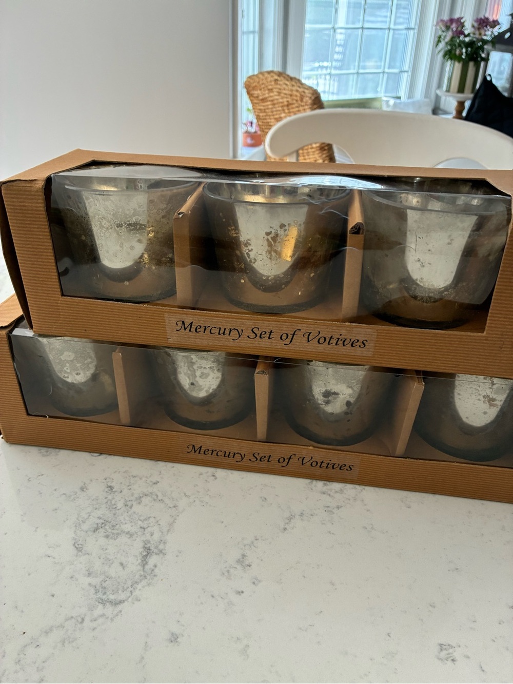 Mercury Glass Votive Candle Holder Set - Silver